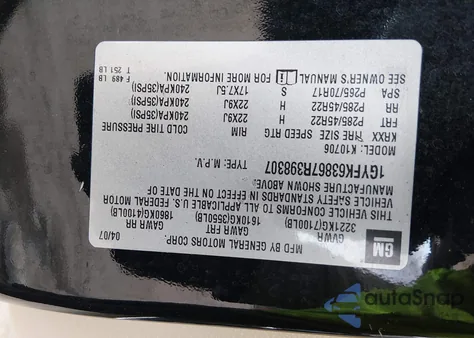 2007 Cadillac Escalade Standard z USA, uszkodzony, nr VIN 1GYFK63867R398307